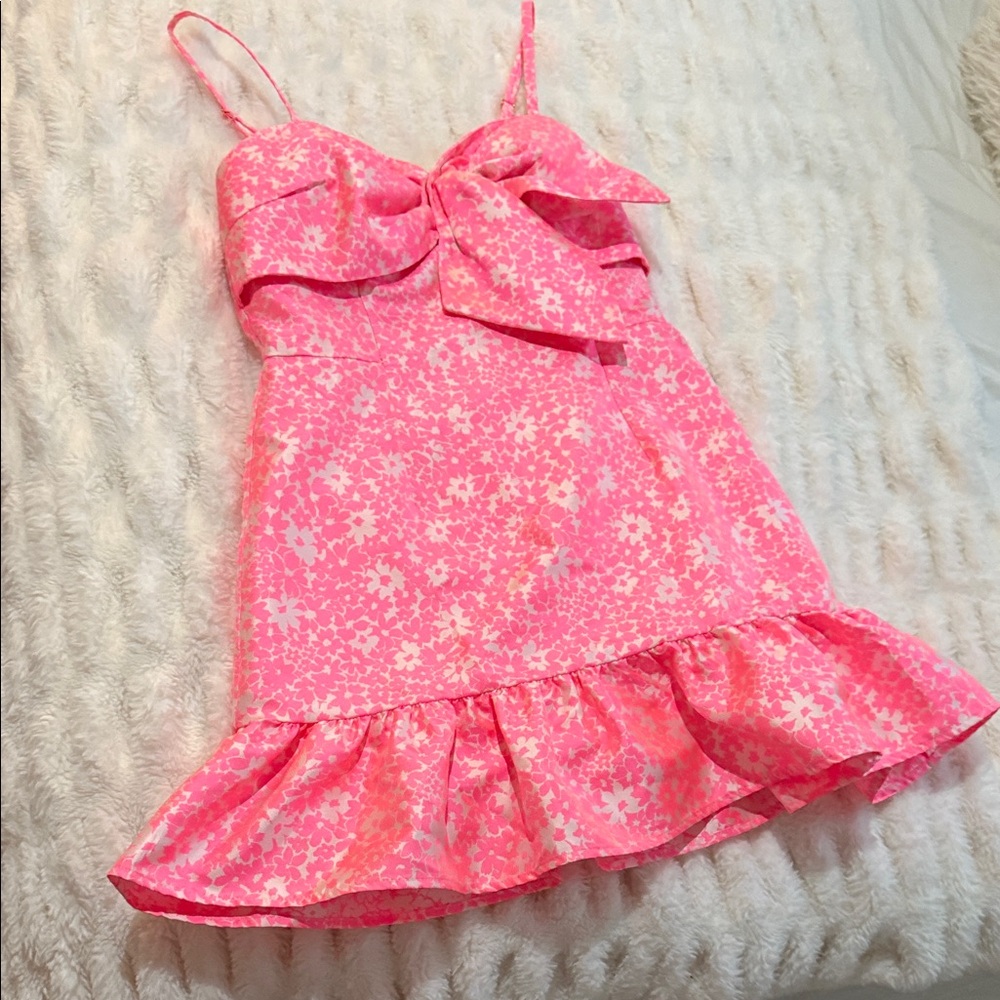 Lilly Pulitzer Pink Floral Dress with Bow Detail - Picture 4 of 9